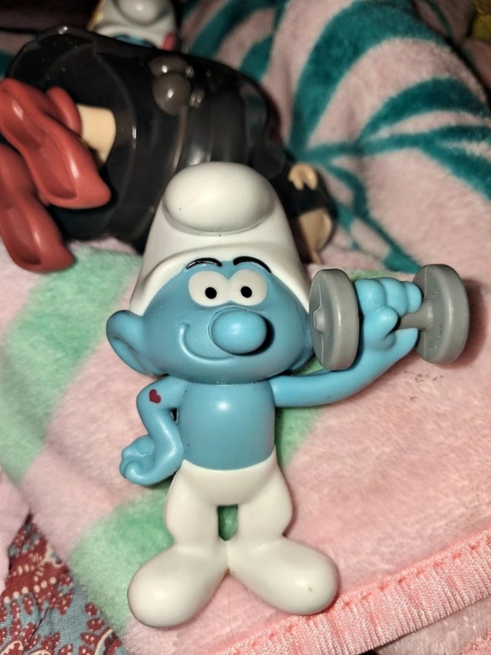 Schleich Barbell Gymnast Smurf Figure Blue & White